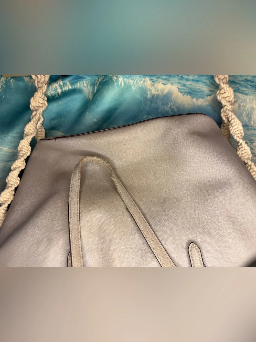 Michael Kors Leather Snap Pocket Tote Bag in Taupe Gray